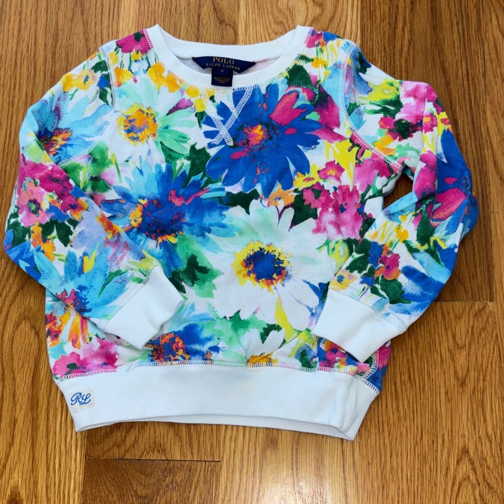Polo by Ralph Lauren White Floral Print Girls' Crewneck Sweatshirt